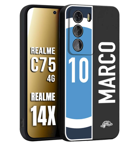 CUSTOMIZZA - Custodia cover nera morbida in tpu compatibile per Realme 14X - C75 4G personalizzata calcio football nome e numero calciatori biancoazzurri bianco celesti