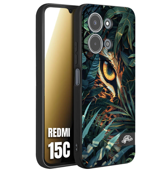 CUSTOMIZZA - Custodia cover nera morbida in tpu compatibile per Xiaomi Redmi 15C animali color giungla tropicale occhio di giaguaro felino disegnato