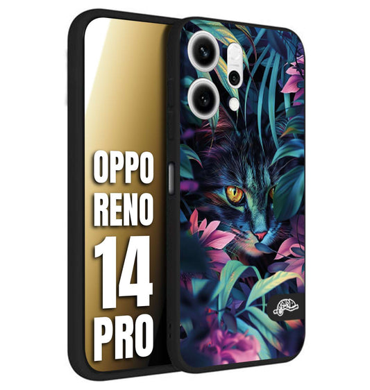 CUSTOMIZZA - Custodia cover nera morbida in tpu compatibile per Oppo Reno 14 PRO animali color giungla tropicale occhio di gatto colori vibranti disegnato