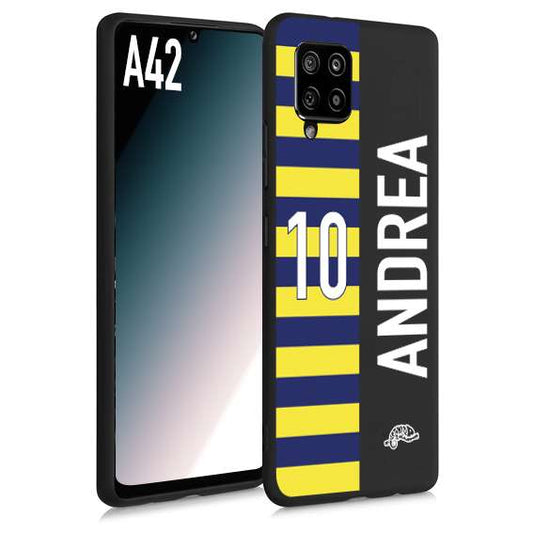 CUSTOMIZZA - Custodia cover nera morbida in tpu compatibile per Samsung A42 personalizzata calcio football nome e numero calciatori giallo blu