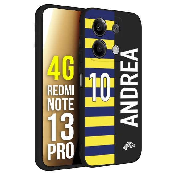 CUSTOMIZZA - Custodia cover nera morbida in tpu compatibile per Xiaomi Redmi Note 13 PRO 4G personalizzata calcio football nome e numero calciatori giallo blu