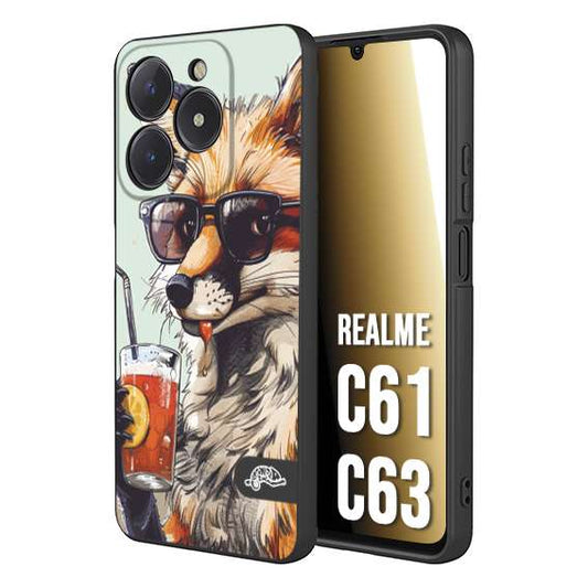 CUSTOMIZZA - Custodia cover nera morbida in tpu compatibile per Oppo C61 - C63 estate disegnata cocktails animali simpatici fox volpe negroni