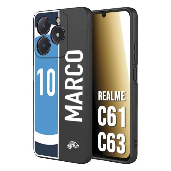 CUSTOMIZZA - Custodia cover nera morbida in tpu compatibile per Oppo C61 - C63 personalizzata calcio football nome e numero calciatori biancoazzurri bianco celesti