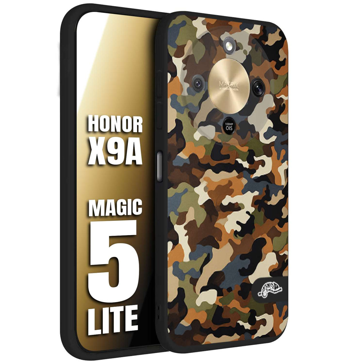 CUSTOMIZZA - Custodia cover nera morbida in tpu compatibile per Honor X9A - Honor Magic 5 Lite camouflage mimetico militare moderno blu marrone beige