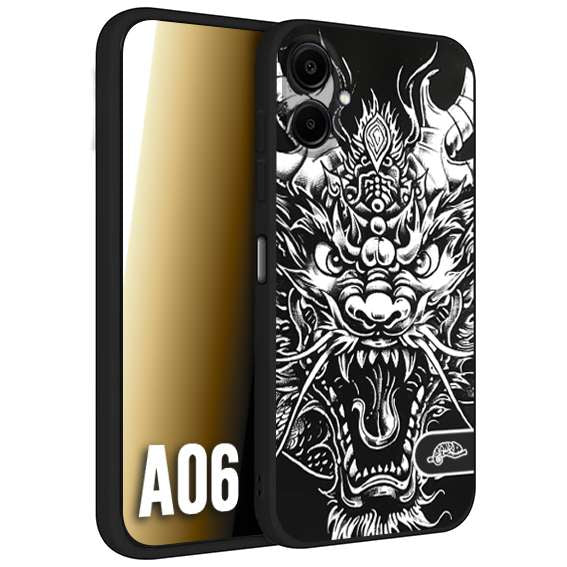 CUSTOMIZZA - Custodia cover nera morbida in tpu compatibile per Samsung A06 drago black and white bianco a rilievo disegnato tattoo tatuaggio