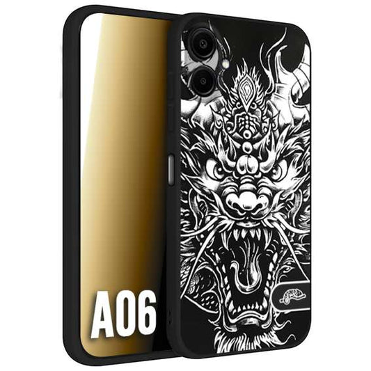 CUSTOMIZZA - Custodia cover nera morbida in tpu compatibile per Samsung A06 drago black and white bianco a rilievo disegnato tattoo tatuaggio