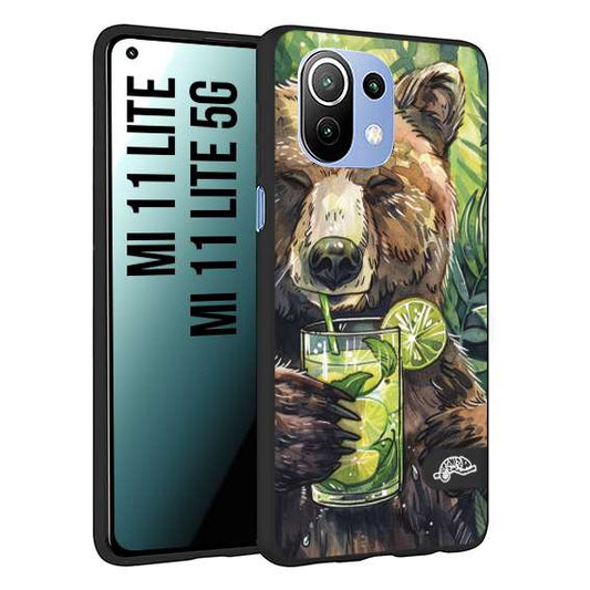 CUSTOMIZZA - Custodia cover nera morbida in tpu compatibile per Xiaomi Mi 11 Lite / Mi 11 Lite 5G fiori estate disegnata cocktails animali simpatici orso bear negroni