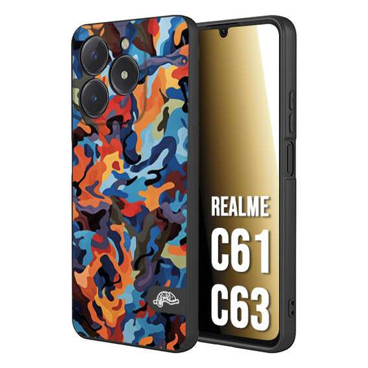 CUSTOMIZZA - Custodia cover nera morbida in tpu compatibile per Oppo C61 - C63 camouflage mimetico militare moderno blu arancio rosso