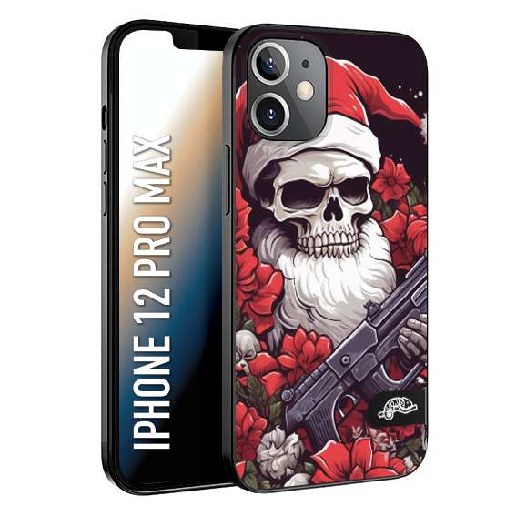 CUSTOMIZZA - Custodia cover nera morbida in tpu compatibile per iPhone 12 PRO MAX teschio natale santa claus fiori tattoo disegnato