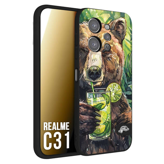 CUSTOMIZZA - Custodia cover nera morbida in tpu compatibile per Oppo Realme C31 estate disegnata cocktails animali simpatici orso bear negroni