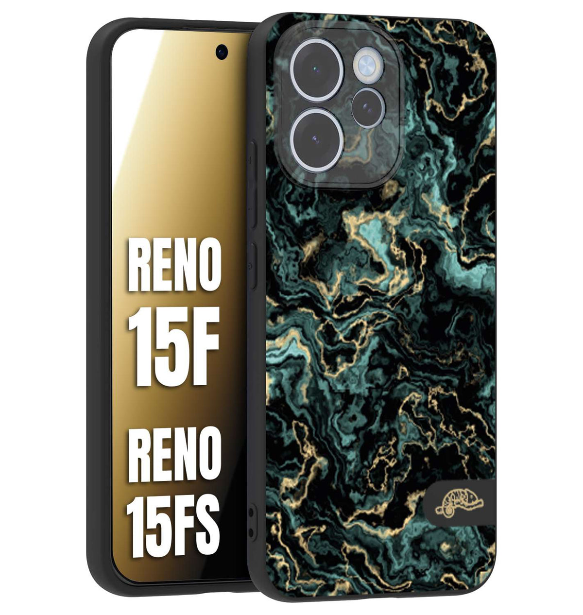 CUSTOMIZZA - Custodia cover nera morbida in tpu compatibile per Oppo Reno 15 F - Reno 15 FS effetto marmo marble verde green venature dorato pietra