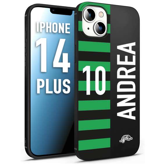 CUSTOMIZZA - Custodia cover nera morbida in tpu compatibile per iPhone 14 PLUS personalizzata calcio football nome e numero calciatori neroverde