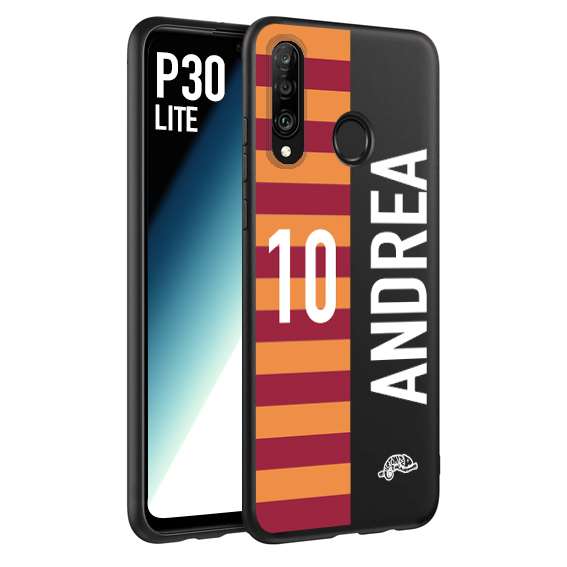 CUSTOMIZZA - Custodia cover nera morbida in tpu compatibile per Huawei P30 LITE personalizzata calcio football nome e numero calciatori giallo rossi