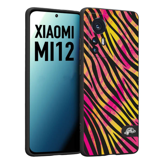 CUSTOMIZZA - Custodia cover nera morbida in tpu compatibile per Xiaomi 12 5G zebrata maculata a rilievo soft touch donna fucsia gialla