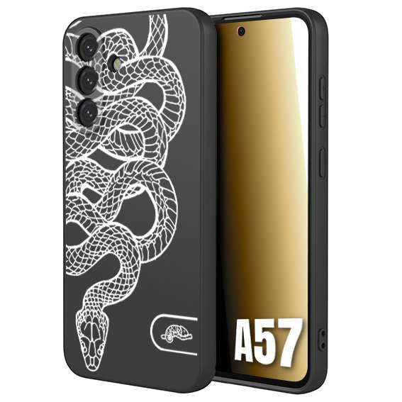 CUSTOMIZZA - Custodia cover nera morbida in tpu compatibile per Samsung A57 serpente snake bianco a rilievo disegnato tattoo tatuaggio