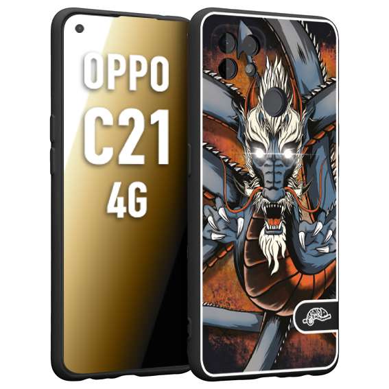 CUSTOMIZZA - Custodia cover nera morbida in tpu compatibile per Oppo Realme C21 4G drago giapponese tattoo japan dragon