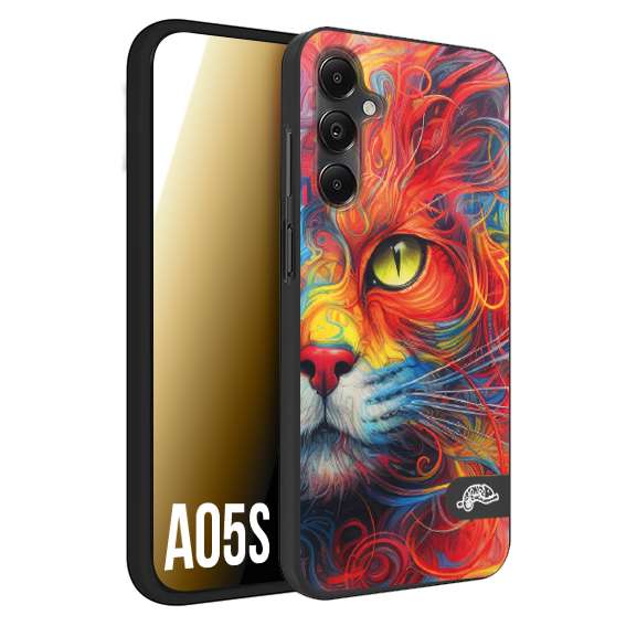 CUSTOMIZZA - Custodia cover nera morbida in tpu compatibile per Samsung A05S animali color cat gatto viso colori vibranti disegnato schizzo