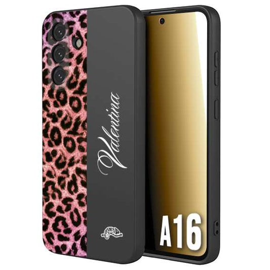 CUSTOMIZZA - Custodia cover nera morbida in tpu compatibile per Samsung A16 leopardato rosa fucsia personalizzata nome iniziali
