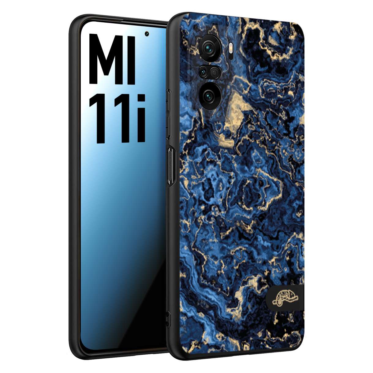 CUSTOMIZZA - Custodia cover nera morbida in tpu compatibile per Xiaomi Mi 11i effetto marmo marble blu venature dorato psichedelico