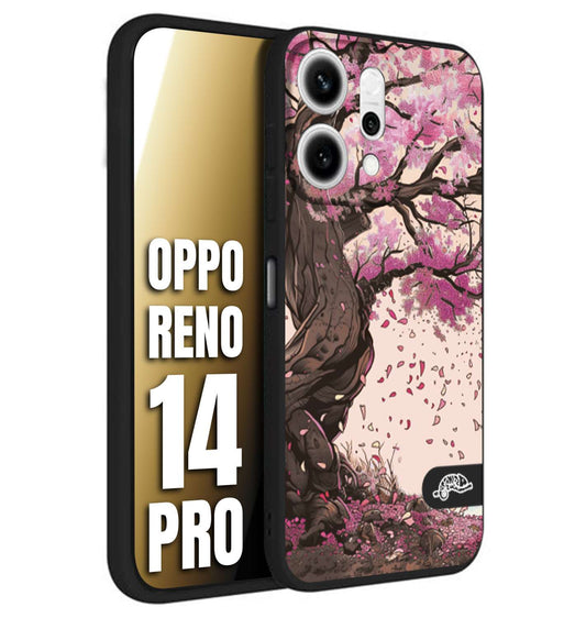 CUSTOMIZZA - Custodia cover nera morbida in tpu compatibile per Oppo Reno 14 PRO giapponese colori morbidi fiori di ciliegio rosa disegnata