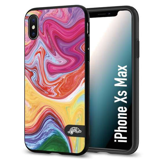 CUSTOMIZZA - Custodia cover nera morbida in tpu compatibile per iPhone XS MAX colorata fantasia vortice marmo onde verde fucsia gialla