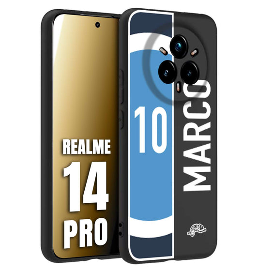 CUSTOMIZZA - Custodia cover nera morbida in tpu compatibile per Realme 14 PRO personalizzata calcio football nome e numero calciatori biancoazzurri bianco celesti
