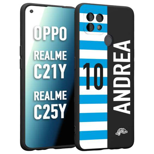 CUSTOMIZZA - Custodia cover nera morbida in tpu compatibile per Oppo Realme C21Y - C25Y personalizzata calcio football nome e numero calciatori biancazzurri