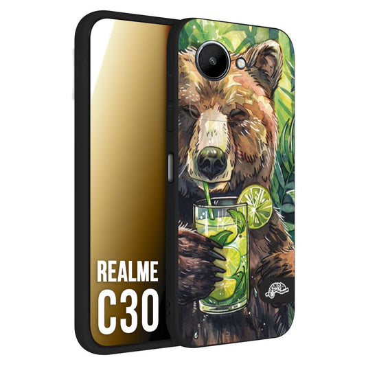 CUSTOMIZZA - Custodia cover nera morbida in tpu compatibile per Oppo Realme C30 estate disegnata cocktails animali simpatici orso bear negroni