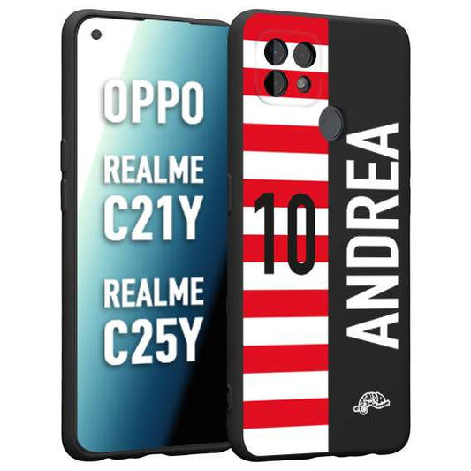 CUSTOMIZZA - Custodia cover nera morbida in tpu compatibile per Oppo Realme C21Y - C25Y personalizzata calcio football nome e numero calciatori bianco rossa