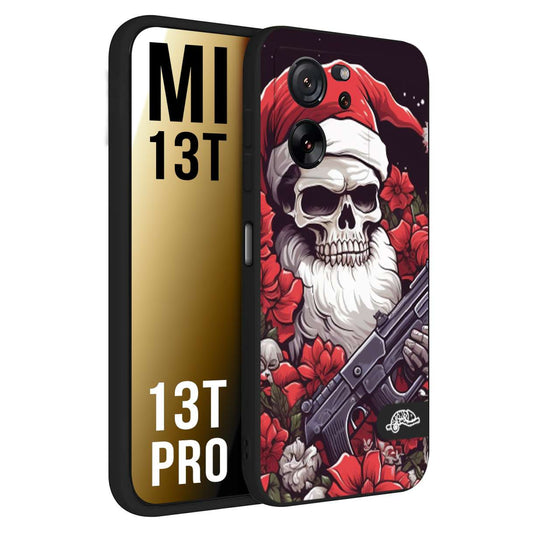 CUSTOMIZZA - Custodia cover nera morbida in tpu compatibile per Xiaomi 13T - 13T PRO teschio natale santa claus fiori tattoo disegnato