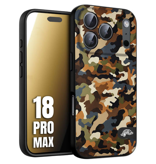 CUSTOMIZZA - Custodia cover nera morbida in tpu compatibile per iPhone 18 PRO MAX camouflage mimetico militare moderno blu marrone beige