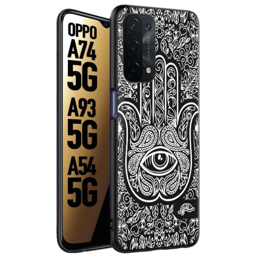 CUSTOMIZZA - Custodia cover nera morbida in tpu compatibile per Oppo A74 5G - A93 5G - A54 5G mano di fatima effetto rilievo mandala donna