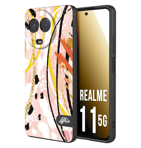 CUSTOMIZZA - Custodia cover nera morbida in tpu compatibile per Oppo Realme 11 5G fiori astratti donna zebrato leopardato fantasia dorata gialla rosa colorata