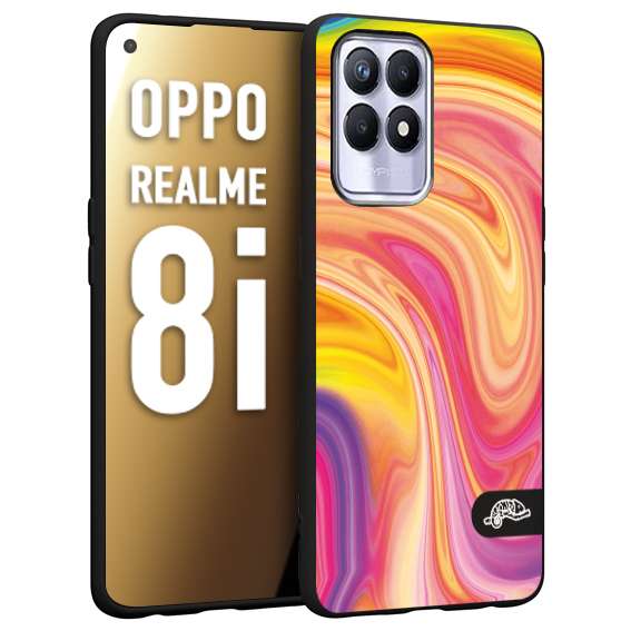 CUSTOMIZZA - Custodia cover nera morbida in tpu compatibile per Oppo Realme 8i colorata fantasia vortice marmo onde rosa fucsia gialla