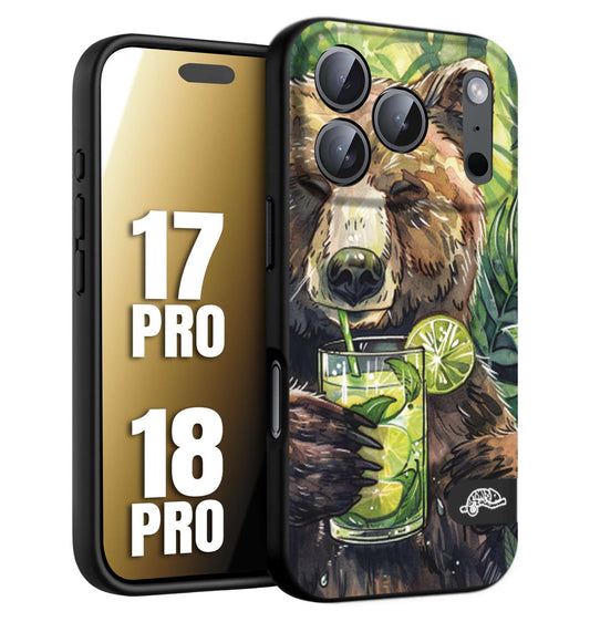 CUSTOMIZZA - Custodia cover nera morbida in tpu compatibile per iPhone 17 PRO - 18 PRO fiori estate disegnata cocktails animali simpatici orso bear negroni