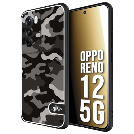 CUSTOMIZZA - Custodia cover nera morbida in tpu compatibile per Oppo Reno 12 5G camouflage mimetico militare nero black grigio