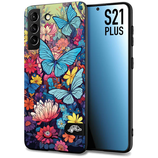 CUSTOMIZZA - Custodia cover nera morbida in tpu compatibile per Samsung S23 farfalle butterfly moderno donna disegnate gialla blu rosa