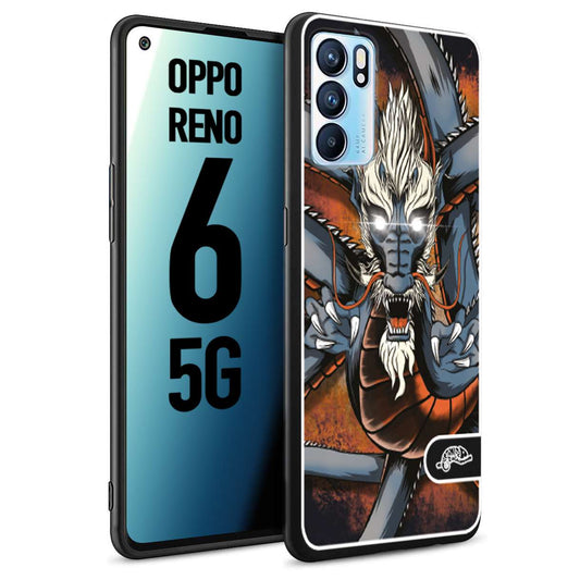 CUSTOMIZZA - Custodia cover nera morbida in tpu compatibile per Oppo Reno 6 5G drago giapponese tattoo japan dragon