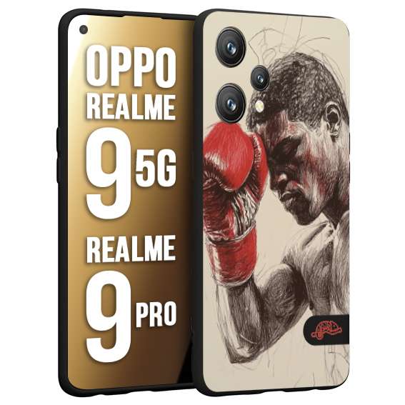 CUSTOMIZZA - Custodia cover nera morbida in tpu compatibile per Realme 9 5G - 9 PRO pugilato pugili disegno tattoo guantoni boxer pesi massimi