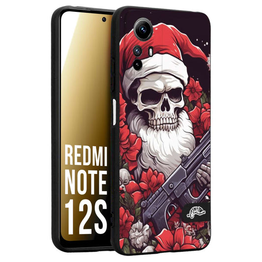 CUSTOMIZZA - Custodia cover nera morbida in tpu compatibile per Xiaomi Redmi Note 12S teschio natale santa claus fiori tattoo disegnato