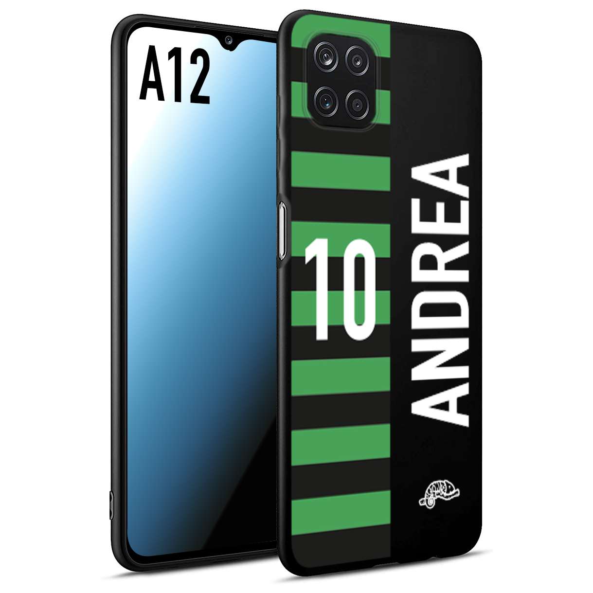 CUSTOMIZZA - Custodia cover nera morbida in tpu compatibile per Samsung A12 personalizzata calcio football nome e numero calciatori neroverde