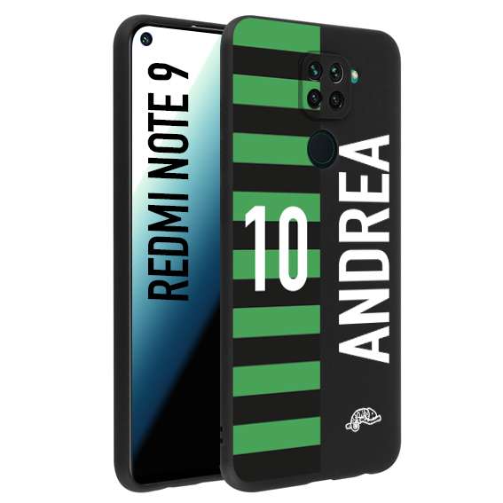 CUSTOMIZZA - Custodia cover nera morbida in tpu compatibile per Xiaomi Redmi Note 9 personalizzata calcio football nome e numero calciatori neroverde
