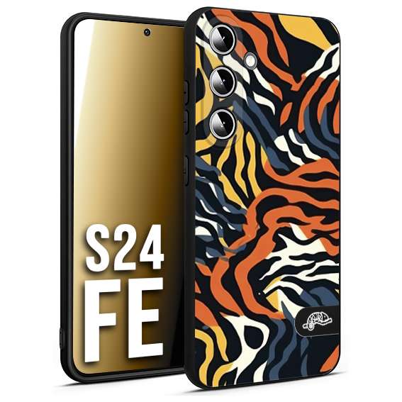 CUSTOMIZZA - Custodia cover nera morbida in tpu compatibile per Samsung S24 FE leopardato maculato tigrato tiger colorata gialla blu arancio