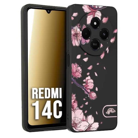 CUSTOMIZZA - Custodia cover nera morbida in tpu compatibile per Xiaomi Redmi 14C giapponese fiori di ciliegio in fiore a rilievo disegnata tattoo
