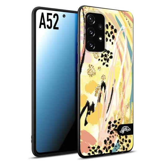 CUSTOMIZZA - Custodia cover nera morbida in tpu compatibile per Samsung A52 astratti donna flower fantasia estate gialla rosa leopardata