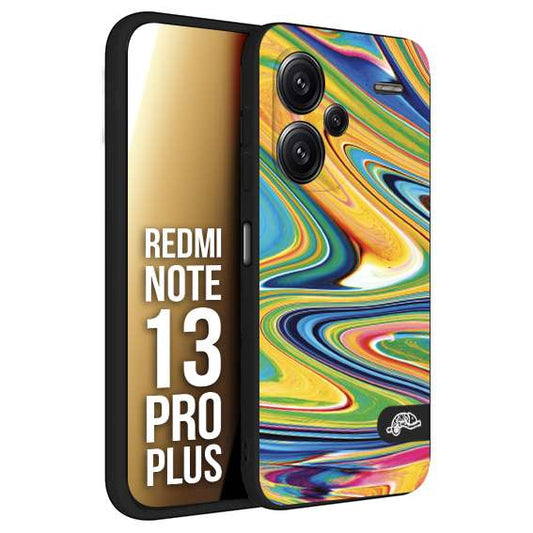 CUSTOMIZZA - Custodia cover nera morbida in tpu compatibile per Xiaomi Redmi Note 13 PRO PLUS colorata fantasia vortice marmo arcobaleno gialla verde blu