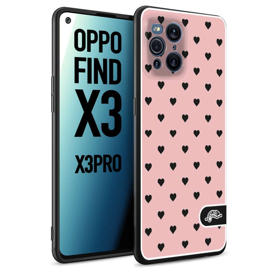 CUSTOMIZZA - Custodia cover nera morbida in tpu compatibile per Oppo Find X3 - Find X3 Pro 5G cuori pois rosa donna pin up vintage