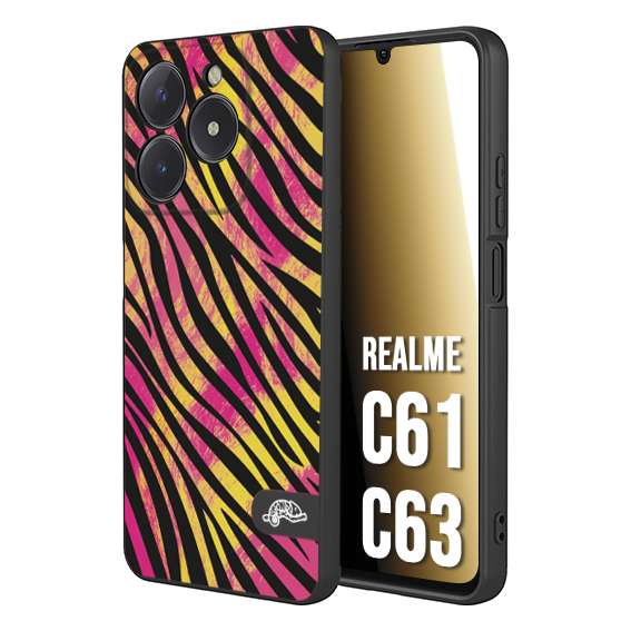 CUSTOMIZZA - Custodia cover nera morbida in tpu compatibile per Realme C61 - C63 zebrata maculata a rilievo soft touch donna fucsia gialla