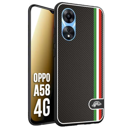 CUSTOMIZZA - Custodia cover nera morbida in tpu compatibile per Oppo A58 4G effetto fibra di carbonio bandiera Italia made in Italy