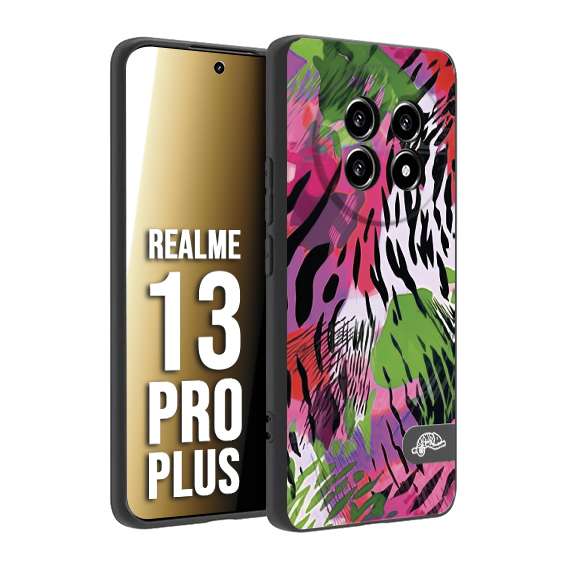CUSTOMIZZA - Custodia cover nera morbida in tpu compatibile per Realme 13 PRO PLUS leopardato tigrato tiger colorata summer color verde fucsia